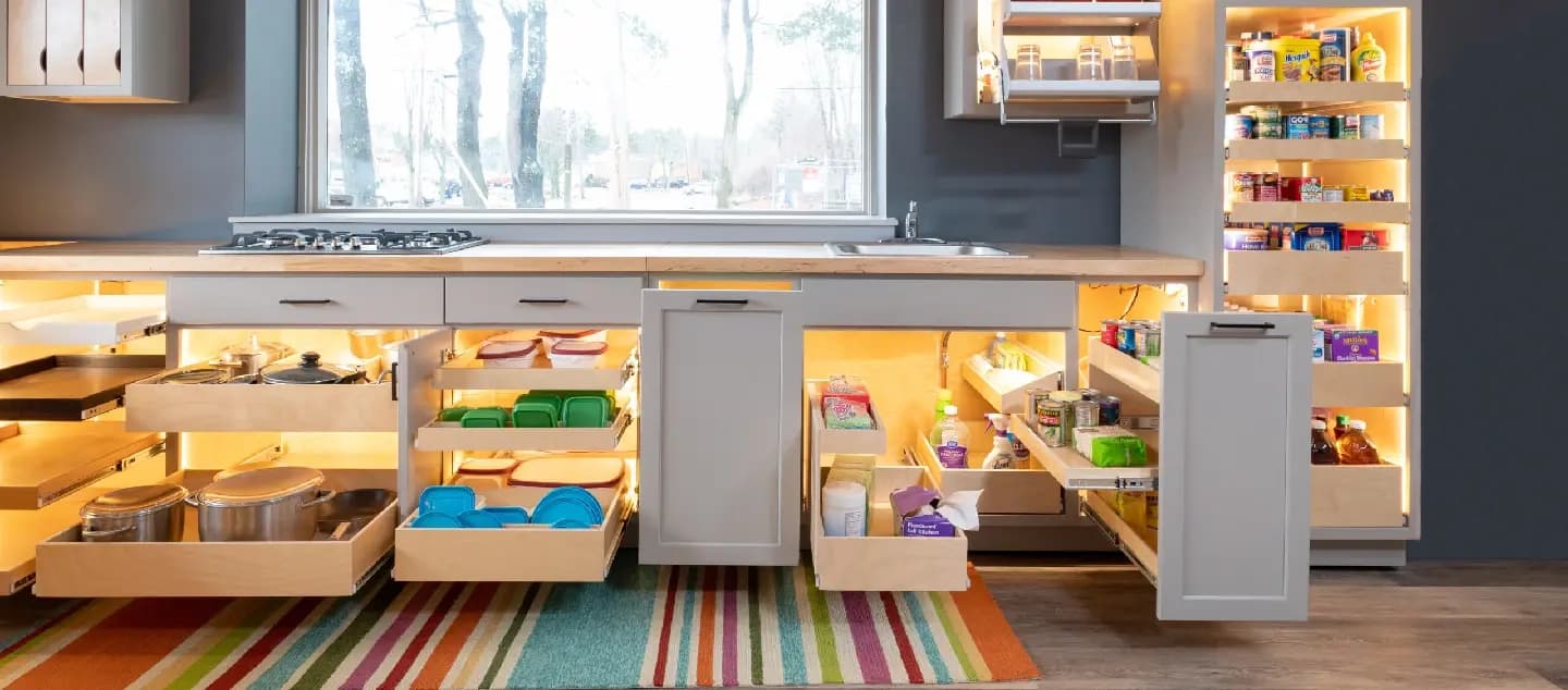 ShelfGenie custom pull-out shelving installed in an existing kitchen cabinet